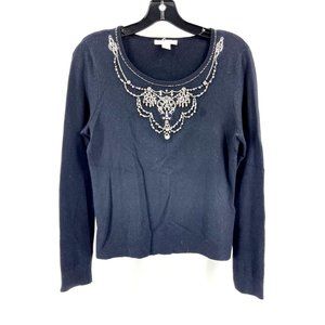 Petite Sophisticate Silk Cashmere Blend Rhinestone Beaded Knit Top Shirt Size S